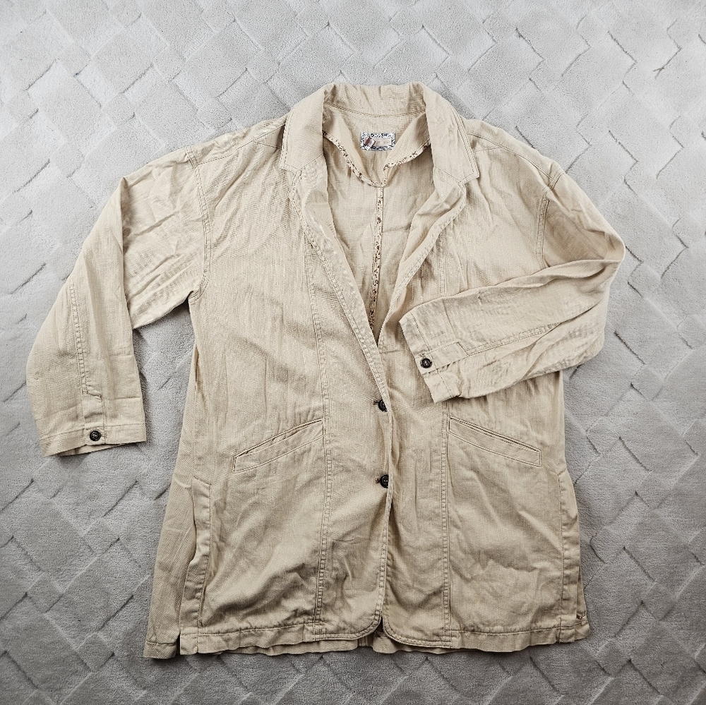 Anthropologie Lightweight Oversized Blazer Petite Large Beige Linen Blend